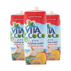 비타코코 퓨어 코코넛 워터 피치 & 망고 글루텐 프리, 500ml, 3개