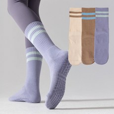 애프터러닝 삼선 논슬립 필라테스 양말 쿠션 두툼한 요가 러닝 스포츠 등산 3켤레, 1개, 퍼플+브라운+베이지