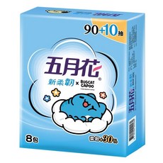 五月花 新柔韌面紙 BUGCAT CAPOO聯名款 90抽 柔軟舒適, 8包, 100張
