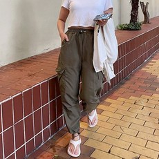 포켓 작업용 루즈핏 트레이닝 팬츠 4컬러 남녀 공용 조거 밴딩 카고