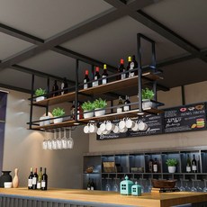 工業風實木鐵藝吊架置物架吧檯酒吧廚房懸掛吊頂吊櫃酒架吊裝花架, 1個, 支持定做