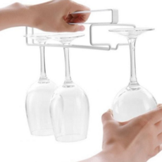 컵걸이 싱크대 주방 스테인리스 거치대 수납 걸이형 글라스 유리 선반 보관, 블랙