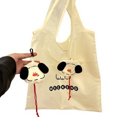 엠프린스 강아지 키링 에코백 휴대용 포켓 접이식 장바구니, 베이지, 1개