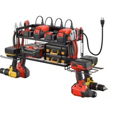 벽걸이형 전동공구 보관대 벽선반 강력 고강도 드릴 선반 미니수납함 활용, 1단, 블랙 - 2층 4칸 전원없음