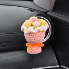 手工針織玫瑰花束汽車出風口裝飾 車載香薰擺件, 粉玫瑰花束-純手工針織香薰（送精油）