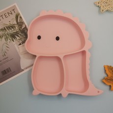 跨境恐龍兒童硅膠餐盤吸盤一體式碗套裝寶寶硅膠餐具卡通分格餐盤, 1個, TK901-L:1個