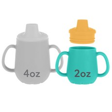 Nuby First Training Cup - 프리 플로우 와 잡기 쉬운 디자인의 실리콘 컵 - 56.7g(2온스) - 6개월 이상 - 코랄 및 스프링클, 옐로우 & 아쿠아