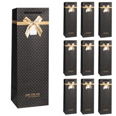 링비츠 와인 선물 포장 쇼핑백 캐리어 손잡이 럭셔리 WP13, 10개입, 땡땡이리본-블랙