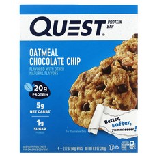 퀘스트 뉴트리션 프로틴 바 오트밀 초콜릿 칩 바 4개 Quest Nutrition Protein Bar Oatmeal Chocolate Chip 4 Bars 2.12, 60g