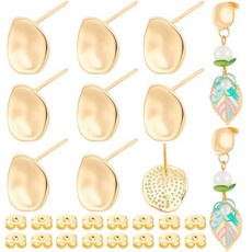 Beebeecraft 1 Box 20Pcs Stud Earring Findings with Loop 18K Gold Plated Irregular Oval Flat Round, Beebeecraft 1 Box 20Pcs Stud E