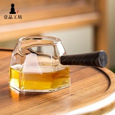 茶道 側把 玻璃 實木 公道杯 過濾 日式 水晶 防燙設計, 1個