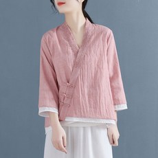 티류으스 여성 여름 7부 개량한복 상의 린넨 삼베 생활 법복 절복 ZH