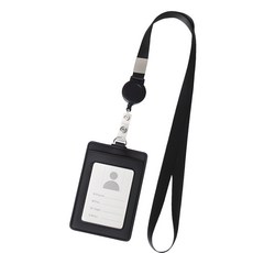 Abern 伸縮扣交通卡夾 名牌 識別證掛繩, 1個, 黑色