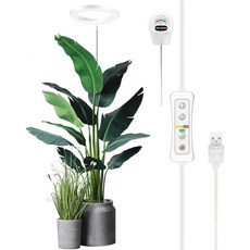식물 성장 LED 조명 풀스펙트럼 높이조절 자동타이머, 1개입, 화이트 ST
