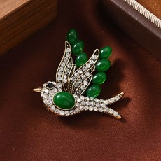 風仿雨燕胸針，簡約中式小鳥動物別針，適合漢服旗袍配飾, 1個, 翠綠小號雨燕 側飛, 翠綠