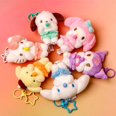 마이멜로디 쿠로미 폼폼푸린 시나모롤 헬로 키티 포차코 산리오 쪽쪽이 인형 키링, 1개, 헬로키티, 8cm
