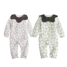 Augelute 長袖連身衣 花苞圍領造型空氣棉保暖 92026, 1個, 綠花,80cm