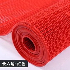 防滑地墊 鏤空塑膠腳墊 門口墊 PVC牛筋隔水墊, 1個, 紅色不透明-長六角,90X60【公分】