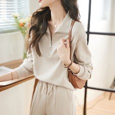 여성 봄가을 반집업 카라넥 맨투맨 투피스 캐주얼 상하의 세트 트레이닝복