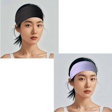 運動髮帶 速乾頭巾 男女 止汗 跑步 健身 吸汗 瑜伽 百搭 束髮 頭戴 髮箍, 黑+紫, 1個