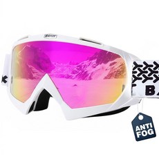 BATFOX 스키 고글 OTG 남성 여성용 스노보드 고글 스노우 고글 남성용 스노우보드 청소년용 100% 자외선 차단 김 서림 방지 미끄럼 방지 스트랩, Small, 퓨어 퍼플 화이트