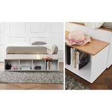 감성 홈인테리어 4칸 선반형 침대 보조 계단 Q 프레임 서랍 퀸사이즈 안방, 화이트