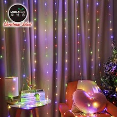 摩達客200燈LED皮線3M米燈窗簾燈串(USB充電頭/附贈遙控器)-暖白光/彩光可選, 彩光, 1個