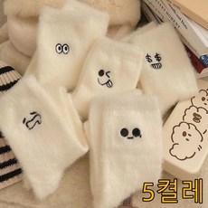 투니스 여성 귀여운 자수 극세사 보온 수면양말 5종세트