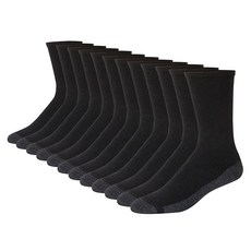 Hanes 남성용 맥스 쿠션 크루 양말 냄새 조절 기능이 있는 수분 흡수 멀티팩 블랙/그레이 발 바닥 - 12팩, Shoe Size: 6-12, 12