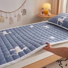 다다미매트 따뜻한 벨벳 매트리스 토퍼 두꺼운 침대 커버 얇은 다다미 바닥 매트 싱글 더블 시트 겨울, 05 green_02 120x200cm-1pc