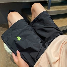 短褲男夏季薄款沙灘褲 青少年速乾透氣寬鬆休閒運動褲, 黑色優質錦綸面料,XL