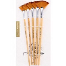 扇形彩繪水彩筆5入組 畫筆 刷具 尼龍毛 原木桿 魚尾扇形 手繪筆 水粉筆 油畫筆, 扇形畫筆, 1個, 1號，3號，5號，7號，9號