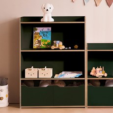 윌로우 조이 가로 800 전면 어린이 유아 아동 키즈 책장 교구장+수납박스2P, 가로800 높이1080 3단책장+수납박스2P, 딥그린+자작나무