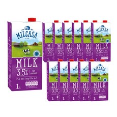 MLEKPOL 밀카사 멸균우유 3.5%, 1L, 12개