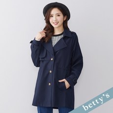 betty’s貝蒂思 深藍 腰間抽繩單排釦風衣
