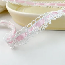 1 야드 1.8cm 분홍색과 흰색 꽃 활 리본 레이스 트림은 DIY 공예 선물 포장 바느질 가장자리 및 장식에 이, 02 Pink, 01 L, 02 Pink