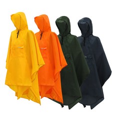 카르닉 아웃도어 판초우의 비옷 망토형 프론트포켓 후드형 레인자켓, 오렌지, 1개