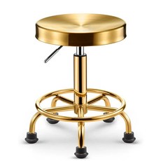 바퀴달린 스텐 의자 이동식의자 커트 원형 휠 가능 높낮이 조절 실버 보조, 작은 발톱(발)이 달린 골드 스테인리스 스틸 시트.