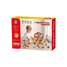 Magnetic Sticks 豪華磁力積木組 50件裝 適合3歲以上兒童, 多色, 1套