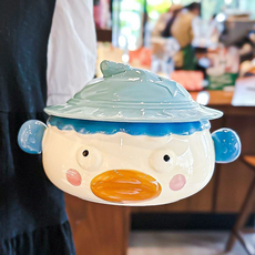 可愛造型陶瓷碗 附蓋, 藍色小丑魚（帶蓋子）, 1個