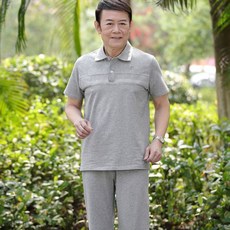 男士短袖運動套裝 翻領上衣搭配長褲兩件組