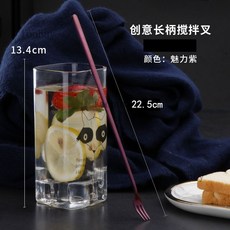 304不鏽鋼長柄攪拌勺 - 小湯匙/調料勺/咖啡勺/調酒勺/加長冰勺/甜品蜂蜜勺, 不鏽鋼長柄叉（魅力紫）2支裝, 1個