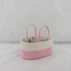 기저귀 수납바구니 모듈형 휴대용 다용도 손잡이 직사각 정리함 인테리어용 플라스틱 보관함, 1개, 화이트 핑크 38x25x17