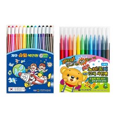 (지구) 색연필 싸인펜 12색 세트, (C) 슈퍼색연필 12색+노마르지사인펜 12색, 1개