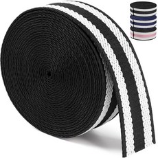 면 웨빙 가방용 3.8cm(1.5인치) 스트랩 카키 네이비 블루 스트라이프 6야드 자카드 웨빙 3.8cm(1.5인치) 튼튼한 3.8cm(1 1/2인치) 웨빙 백팩 수하물 숄, 블랙-6야드