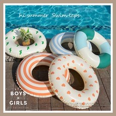 ᴅ.ʏ sʜᴏᴘ/【台灣 】兒童復古泳圈 游泳圈 泳圈 韓風泳圈 幼兒泳圈 玩水泳圈 夏日泳圈 兒童游泳圈, 1個, 復古條紋藍,60#充氣後內徑22cm，外徑50cm