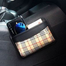 車載收納袋 貼上式汽車手機袋 座椅中控縫隙雜物儲物袋 車內眼鏡盒 汽車用品, 米色格子粘貼袋, 1個