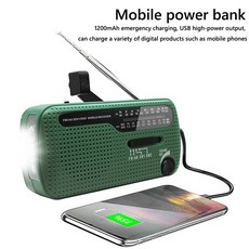 DEGEN DE13 FM AM SW 솔라 핸드 크랭크 라디오 태양 광 비상 글로벌 수신기 다기능 손전등 전원, [06] Green, 03 Green