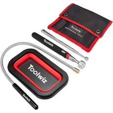 부품 트레이가 포함된 툴위즈 4피스 마그네틱 픽업 회수 도구 세트 - 차고 작업장 및 야드용 확장 가능하고 유연한 자석 스틱, 16LB no LED light