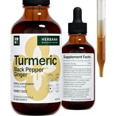 강황 치매 3n1 액체 추출물 커큐민 & 진저 블랙 페퍼 허브 드롭 뇌 부스터 팅크 (4 FL OZ), 강황 방 3n1 액체 추출물 4온스 커큐민 & 진저 블, 1개